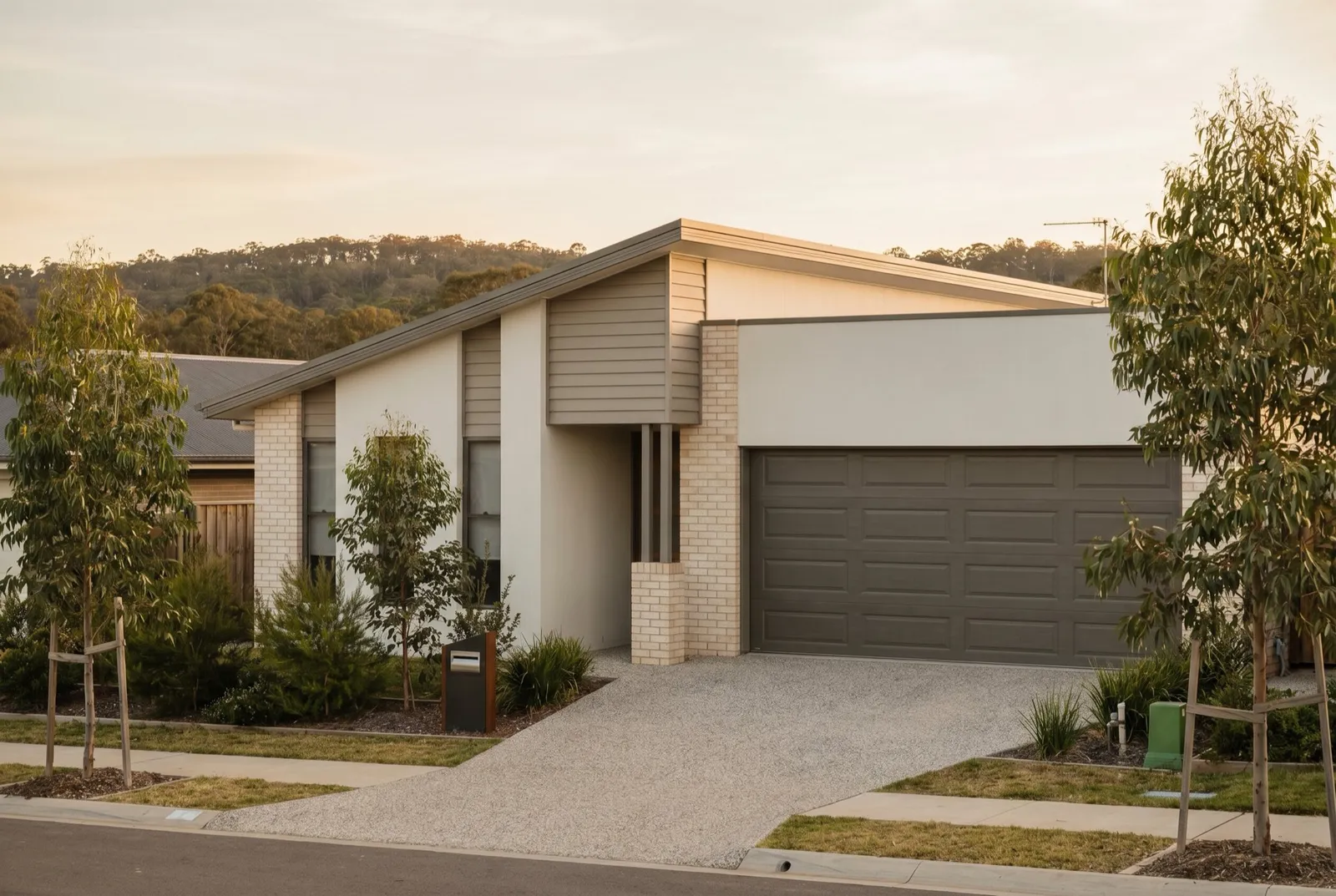 A new double sectional door on a freshly built home in a western estate